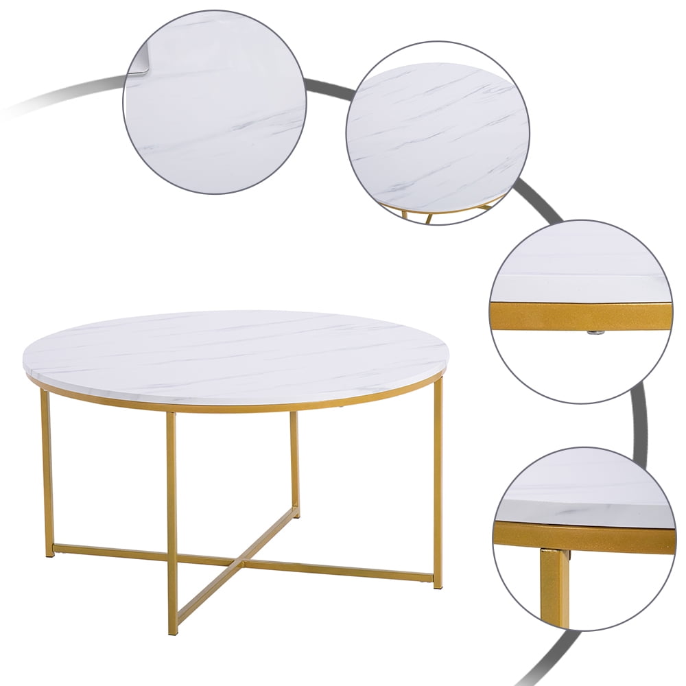 Lowestbest Marble Simple Round Coffee Table, Modern Round Accent Side Coffee Table for Living Room, White Lowestbest Marble Simple Round Coffee Table, Modern Round Accent Side Coffee Table for Living Room, White