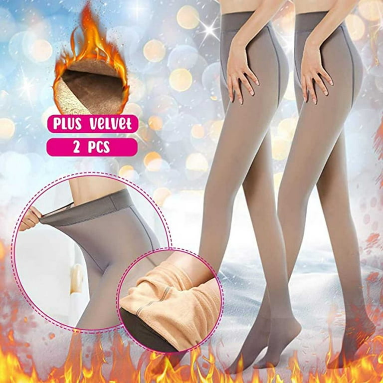2pairs/set] 300g Plus Size Opaque Tights With Fleece Lining, Thick Pantyhose  For Winter