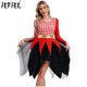 thumbnail image 2 of Disfraz de maestro de ceremonias de circo para mujer, vestido de desfile de payaso travieso, falda de tul asimétrica de manga larga con campanas, vestido a cuadros, 2 of 5