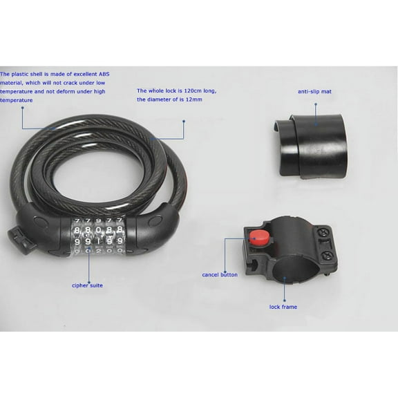 Bicycle Five Digit Combination Lock Steel Bike Wire Lock
