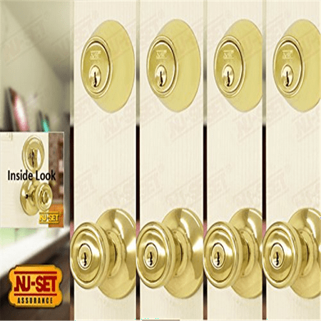 Nuset Contractor Combo Lockset 4 Sets Of Keyed Entry Door Lock With Single Cylinder Deadbolt Same Key Polish Brass