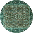 thumbnail image 1 of Ahgly Company Machine Washable Indoor Round Persian Turquoise Blue Traditional Area Rugs, 4' Round, 1 of 4