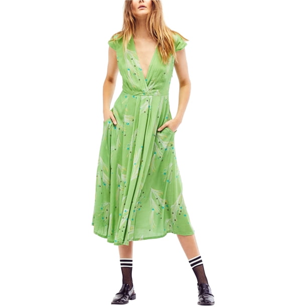 Vestido a media pierna con estampado retro de Free People para mujer, verde, 8