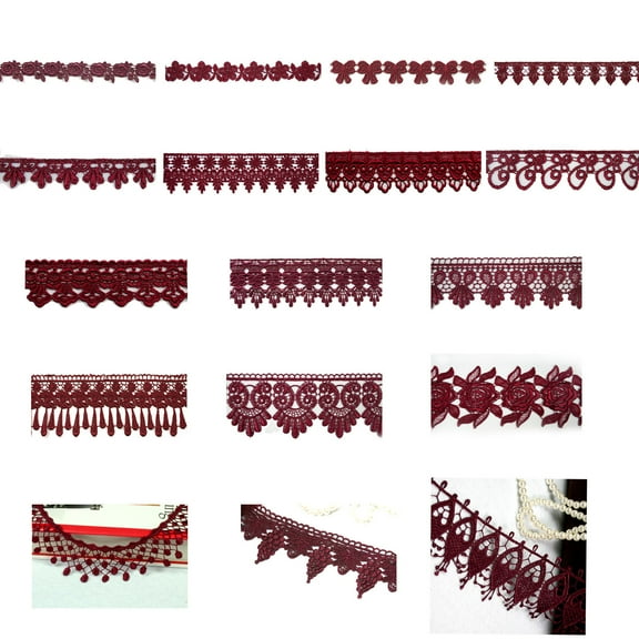 5/8" 0.75 1" 1.25" 2" 2.5" 3" Variety Burgundy Embroidery Lace Trim by Yard