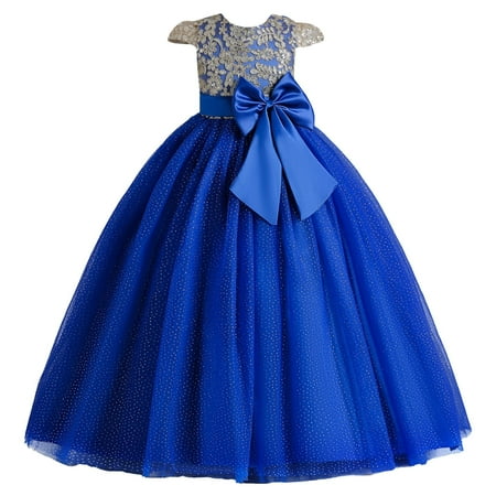 

LIhncine Girls Dress Toddler Kids Girl Dress Summer Sleeveless Bowknot Flower Princess Dress Catwalk Performance Dress (Blue 12-13 Years)
