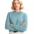 thumbnail image 4 of WTOBBY Women's Fashion Long Sleeve Slimming Knit Sweater Pullover, All-Match Top for Casual and Office Wear, Comfortable and Stylish Daily Outfit,Sky Blue M, 4 of 5