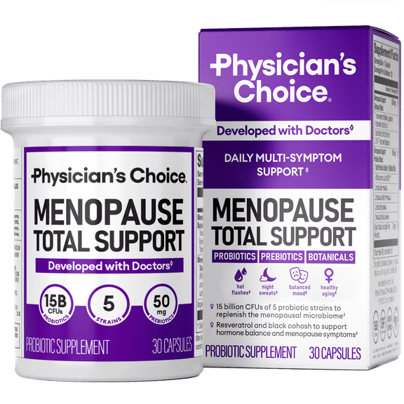 Physician's Choice Menopause Probiotic Supplement for Women - Supports Hormone Balance, Hot Flashes, Night Sweats, Weight Management, Bloating & Gut Health - 30 Counts