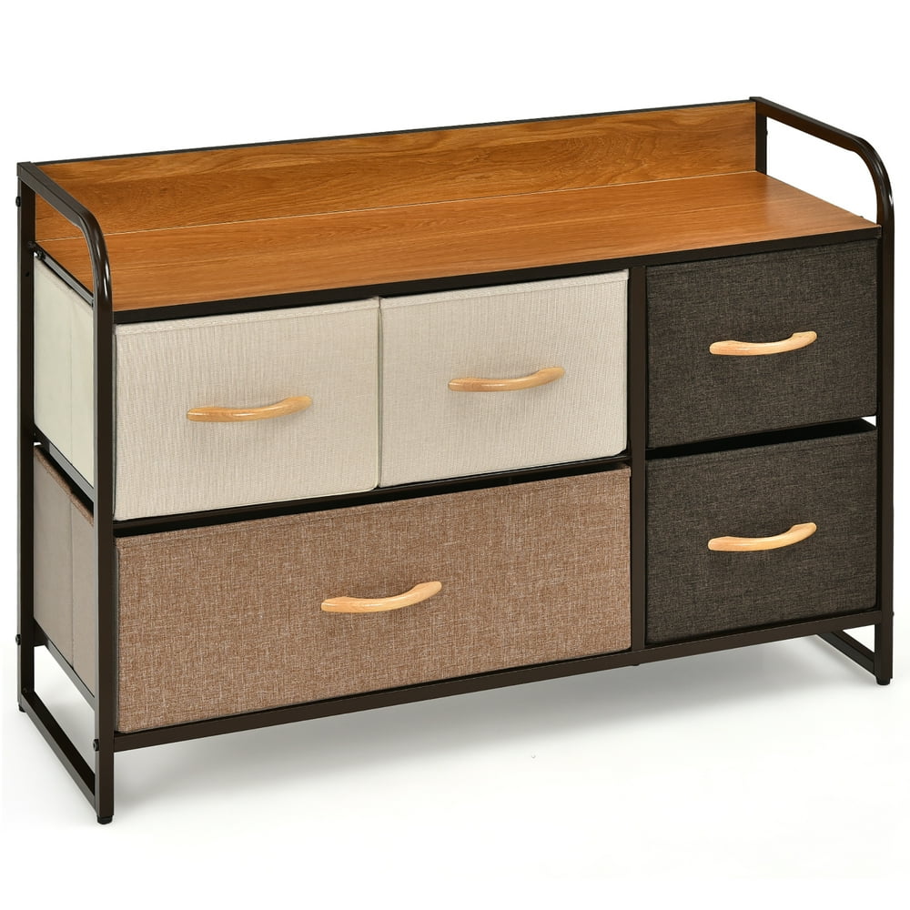 Costway 5Drawer Dresser Storage 2Tier Organizer Tower Steel Frame
