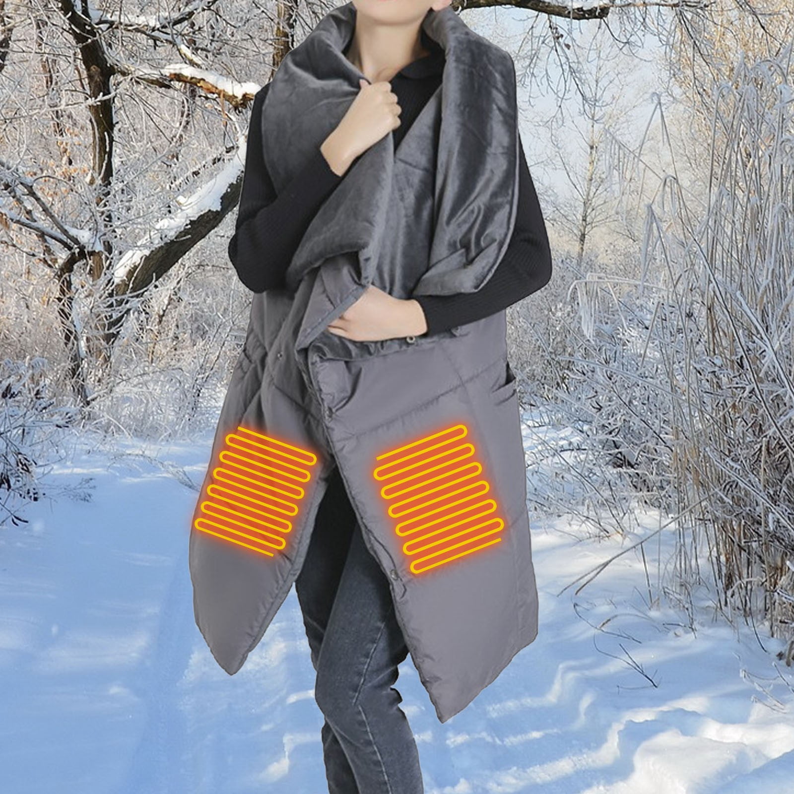 Audhol Winter Shawl Wraps Usb Heated Blanket Heating Shawl Battery Heated Throw With 6 Heating Levels Warming Wrap For Home Office Washable Tassels Open Front Capes Grey2 One Size