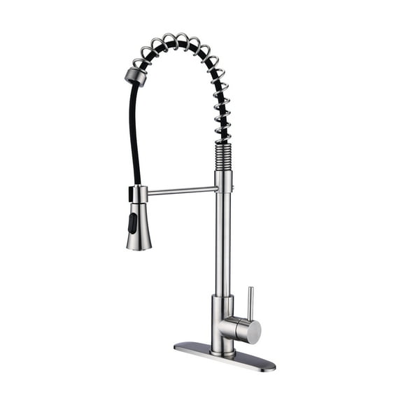 Izzovium Commercial Modern Single Handle Spring High Arc Kitchen Faucet, 23.62" Height, 8" Spout Reach, 1.8GPM Flow Rate, Brushed Nickel Finish, Stainless Steel Construction