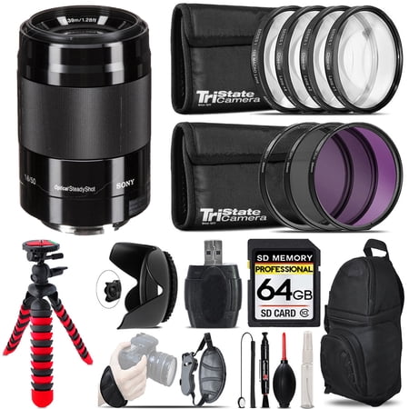 Sony E 50mm f/1.8 OSS Lens (Black) + Macro Filter Kit & More - 64GB Accessory Kit