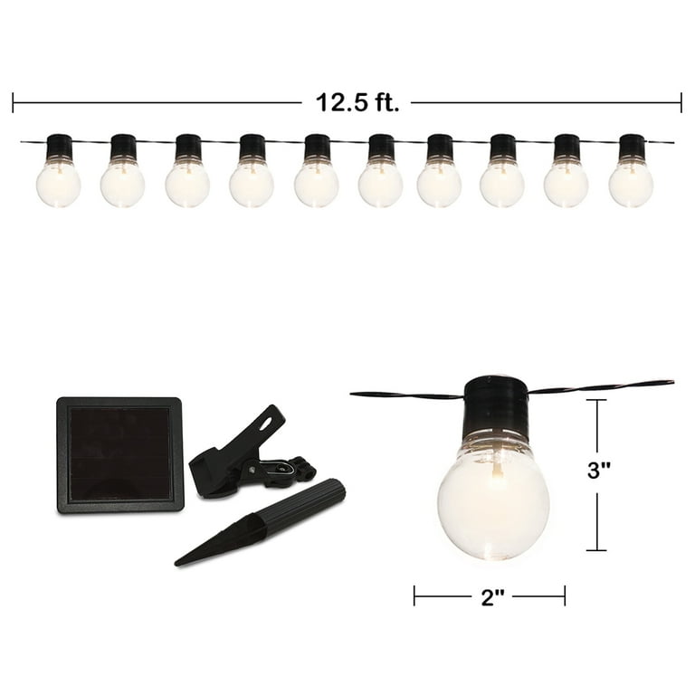 20 Foot Solar Powered Patio Bulb String Lights With 10 Globe Style LED Bulbs 20 Foot Solar Powered Patio Bulb String Lights With 10 Globe Style LED Bulbs