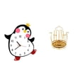 thumbnail image 1 of Reloj de pared de madera con diseño de pingüino de dibujos animados, soporte giratorio para tazas, organizador de drenaje, decorativo, bonito, funcion, 1 of 8