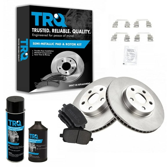 TRQ Front Premium Posi Metallic Brake Pad Kit & Rotor Pair Kit w/Chemicals BKA18310