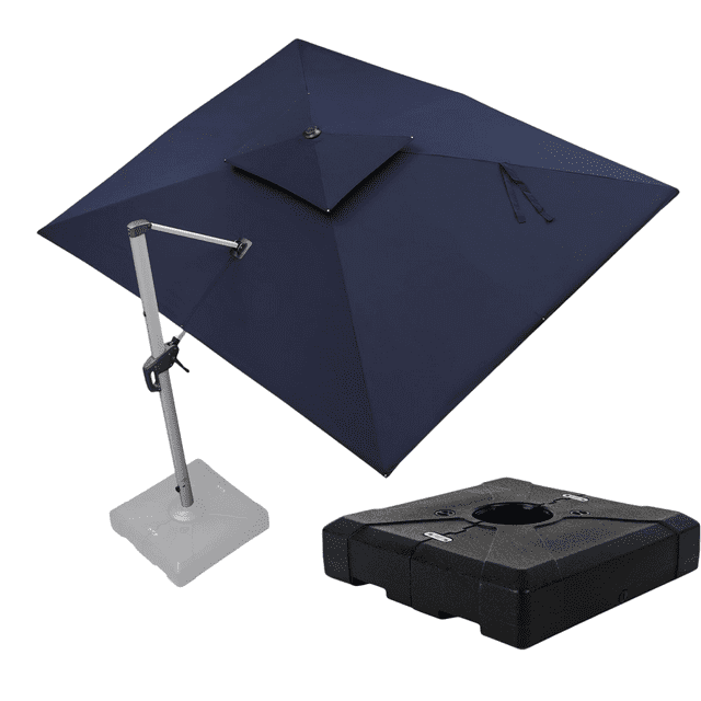 PURPLE LEAF 9 x 12FT Deluxe Rectangular Patio Umbrella with Base, Large Offset Cantilever Umbrella with 360° Rotation, Navy Blue