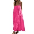thumbnail image 2 of Solid Backless Cami Dresses for Women - Sleeveless Long Lounge House Sundress Hot Pink 2XL, 2 of 6