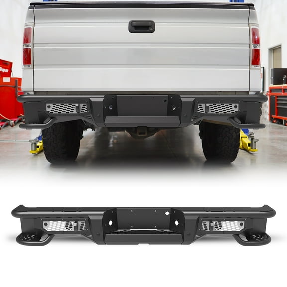 Rear Bumper for 2006-2014 Ford F-150,Heavy-Duty Steel Back Bumper with Integrated Step,Sensor Holes