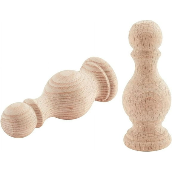 2Pcs Unfinished Wood Finials 4.7x1.9 Inch Craft Finials Dowel Rod Finials Decorative Finials for Bed Post Vintage Curtain Rod Home Decor Hole：3mm