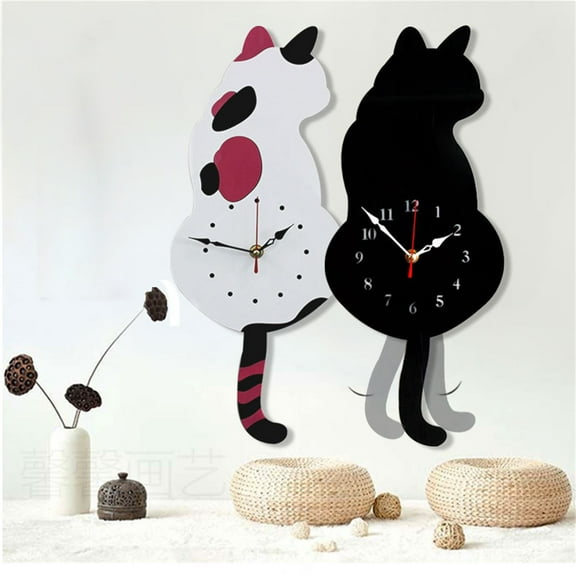 Neorosiri Artistic Wall Clock with Swinging Tail for Living Room and Home Decoration, Modern Scandinavian Design