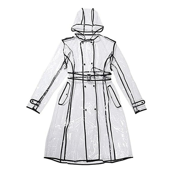 yotijay Clear Waterproof Raincoat w/Hood and Belt Lightweight EVA Rainwear Poncho Jacket