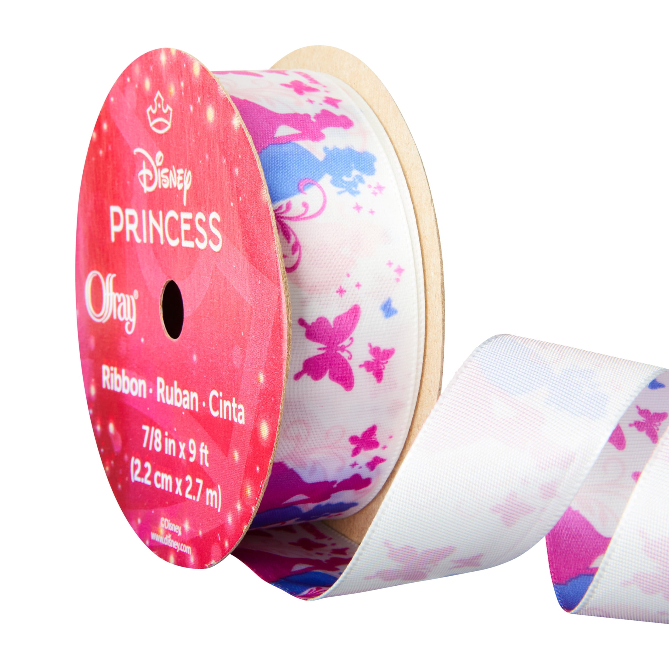 Offray Disney Princess single face satin ribbon, 0.875in x 9ft, for sewing, crafts and gifting