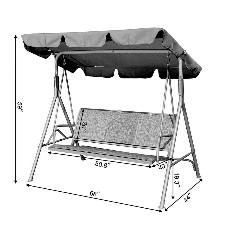 GVDV Garden Swing Chair, 3-Seat Metal Patio Swing with Adjustable