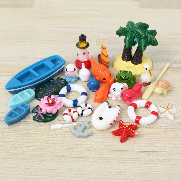 Toddmomy Micro Landscape Ocean Miniature Beach Decor Resin Plastic 11.8x0.79x0.39in 28Pcs Aquarium Ornaments Diy Craft