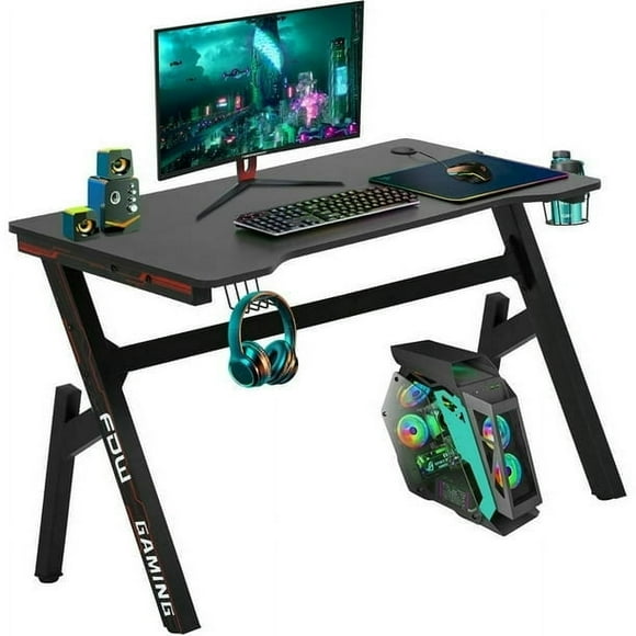 Computer Desk, Gaming Desk 45.2" Student PC Desk Writing Desk Office Desk Extra Large Modern Ergonomic Racing Style Table Workstation Carbon Fiber Cup Holder Headphone Hook
