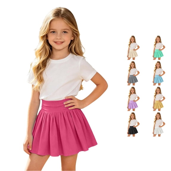 WAYUTE Girls High Waist Pleated Tennis Skirts Solid Color Elastic Waist Athletic Skort for Kids Golf Yoga Sports Casual Daily,Red,13-14 Y