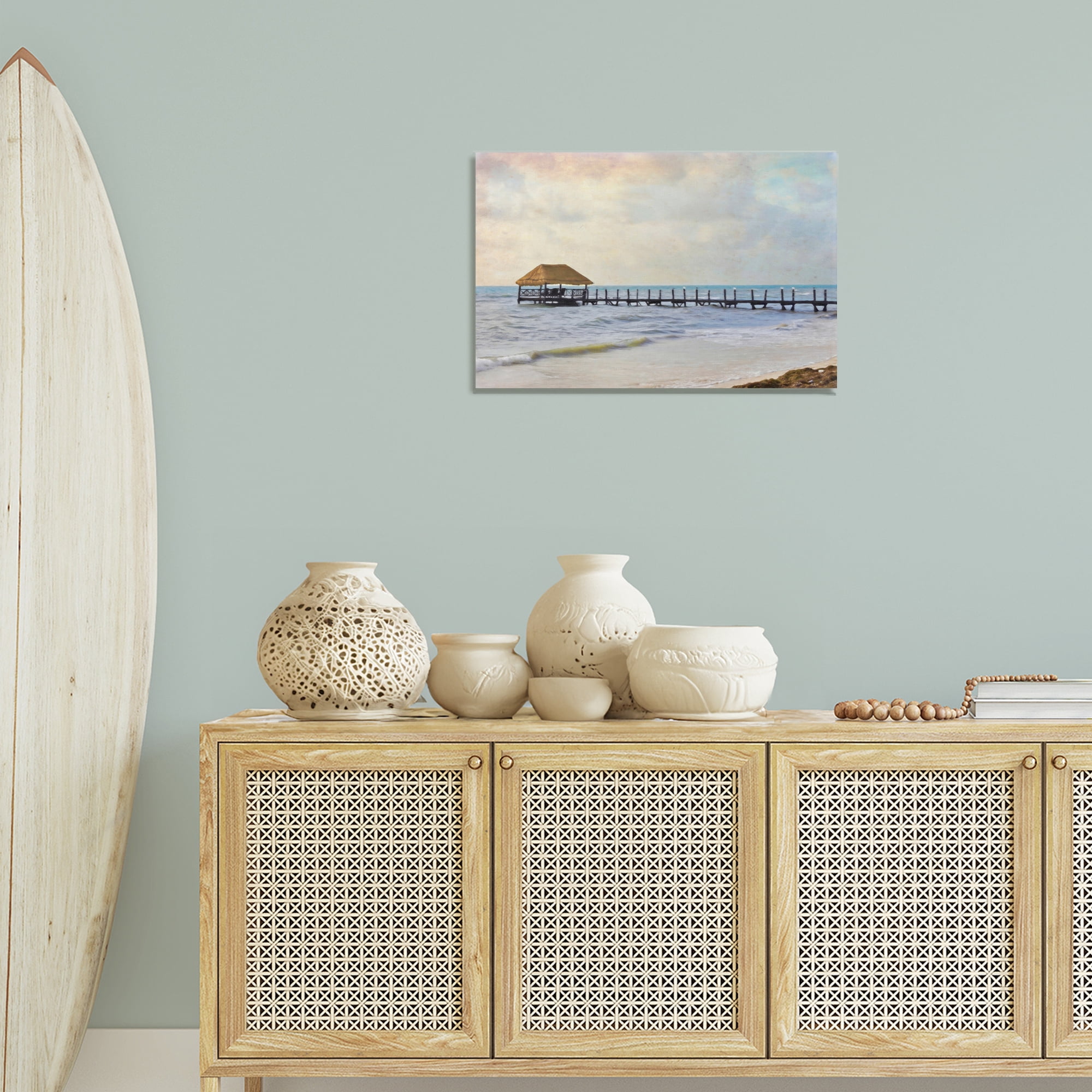 Stupell Industries Paradise Pier Shoreline Nautical & Beach Painting Wrapped Canvas Art Print Wall Art, 24 x 16