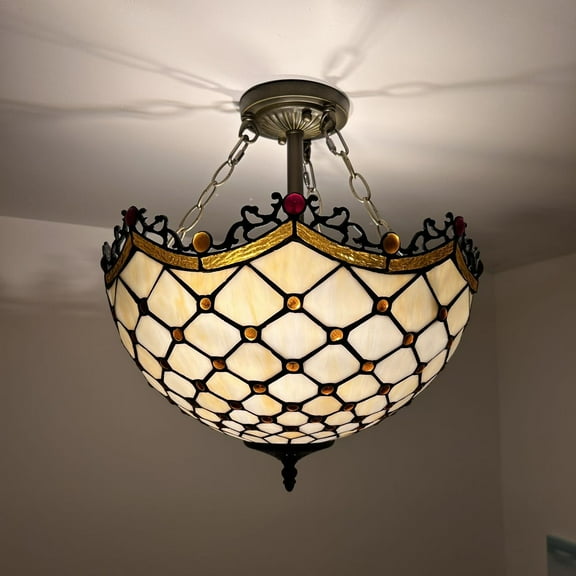 Tiffany Ceiling Lights Beige Stained Glass Crystal Beans LED Bulbs Included for Bed Room Living Room Entryway16"W*16"D*16"H