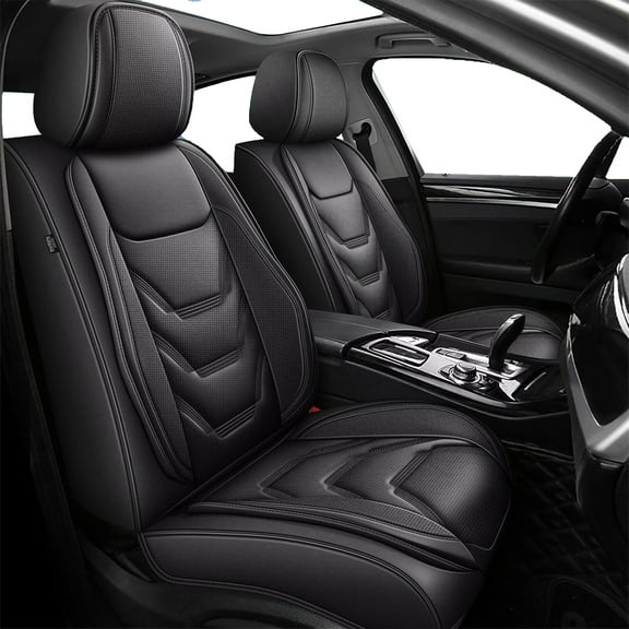 LAONNVIR Leather Seat Covers,2 Seats Car Front Seat Covers Luxury Breathable Cushions Car Seat Protectors Fit for Most Vehicles(Black,Front Pair)