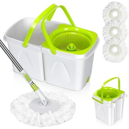 Spin Mop Bucket System, Pedal Spin Mop and Bucket with Wringer Set,EasyWring Microfiber Mop with 3 Mop Pads,360°Spinning Floor Cleaning System - Home & Office Suitable