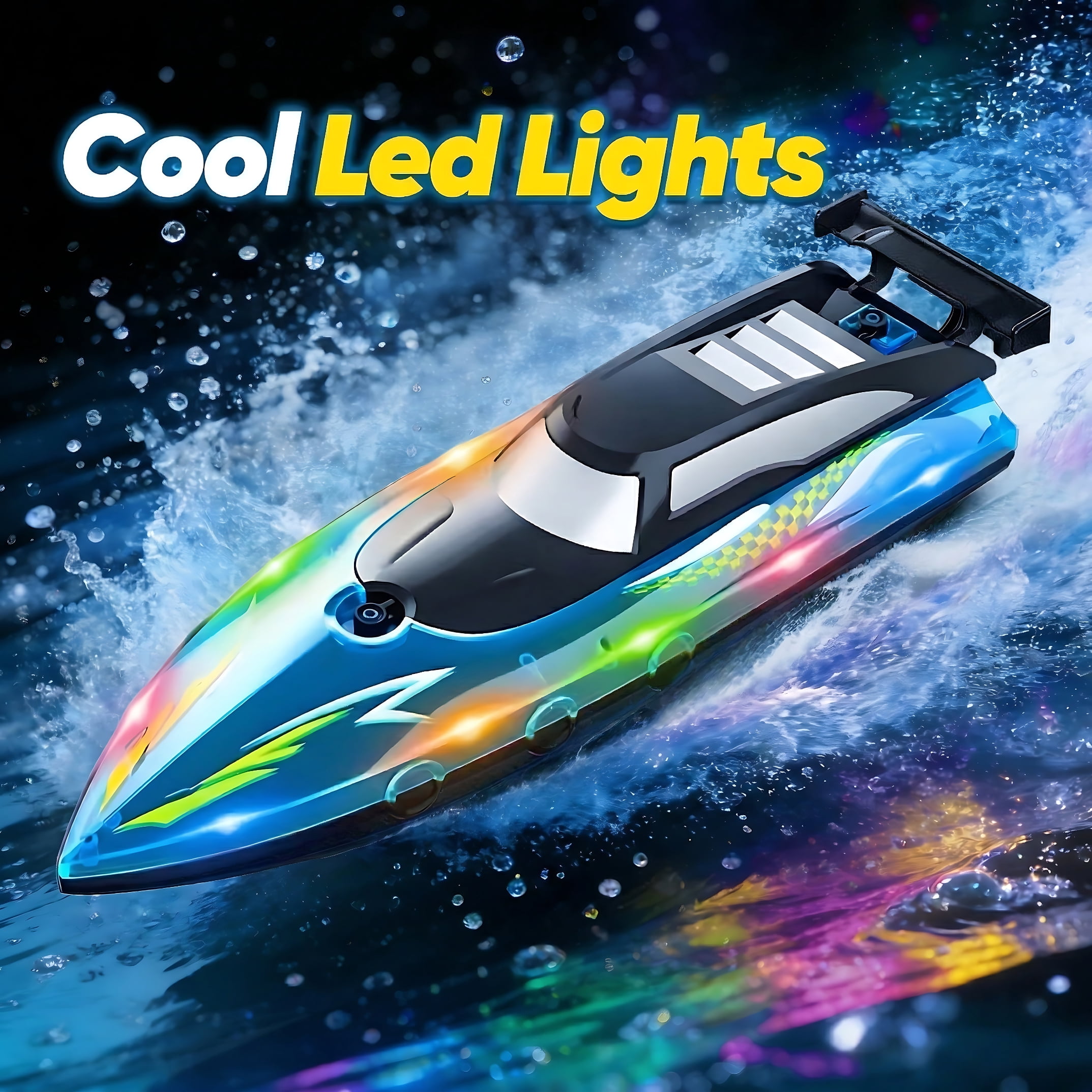 Tigozz 2-Pack RC Boats for Kids and Adults, High Speed Remote Control Watercraft with LED Lights for Pools and Lakes, 2.4GHz Waterproof Speedboat Set