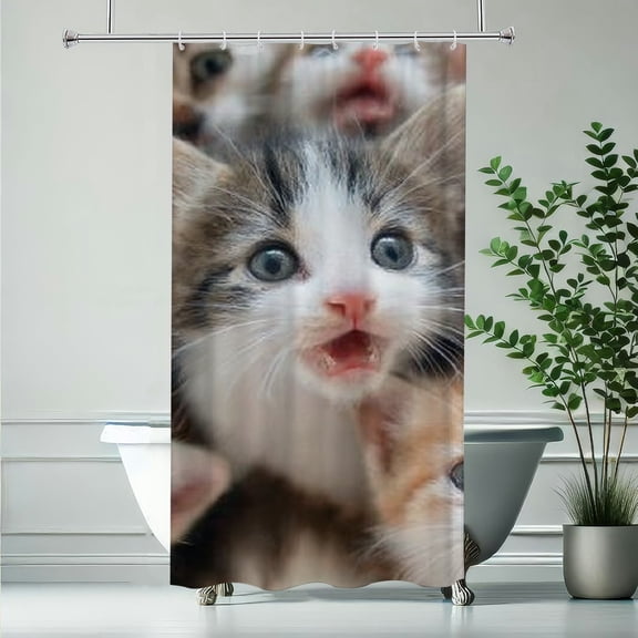 RKSupls Christmas Shower Curtain, Animal Kitten Shower Curtain with Hooks for New Year Home Bathroom Decor Washable Curtains, 36x72 in