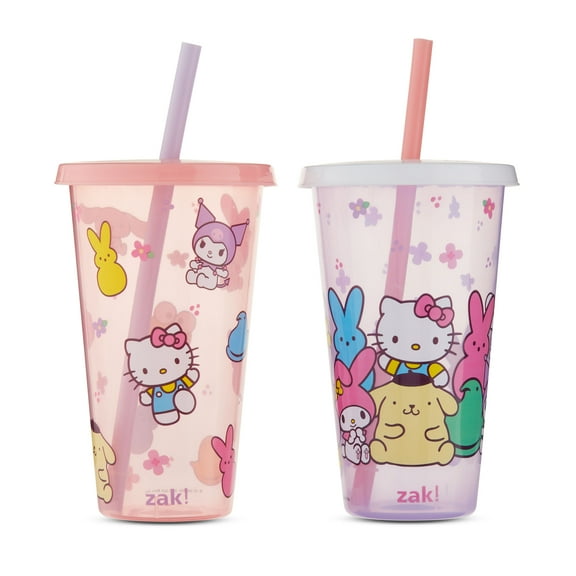 Zak Designs Hello Kitty Peeps 2pk Pink 25oz PP Straw Tumbler Set