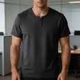 thumbnail image 5 of PNTUTB Summer Tops for Men Button-Down V-Neck T-Shirt Solid-Color Casual Loose Comfortable Breathable Versatile Short-Sleeve T-Shirts, 5 of 7