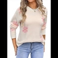 thumbnail image 3 of Suéter de Flores para Mujer, Suéter de Punto de Cuello Redondo Extragrande, Top de Punto Acanalado, Conjuntos de Invierno, Tops Tipo Jersey. XL, 3 of 10