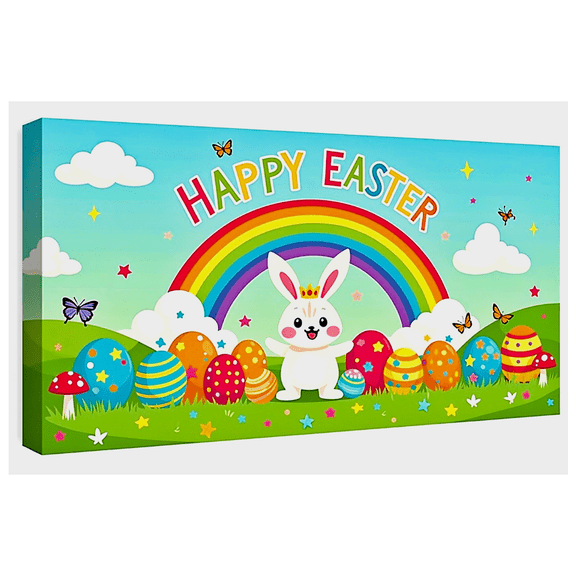 Colorful Easter Themed Bunny Rainbow Eggs Banner Backdrop Background for Easter Party Decoration Photo Booth Props Easter Celebrations Decorations