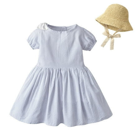 

Kids Toddler Baby Girls Dresses Spring Summer Solid Cotton Short Sleeve Princess Dress Hat Baby Girl Clothes