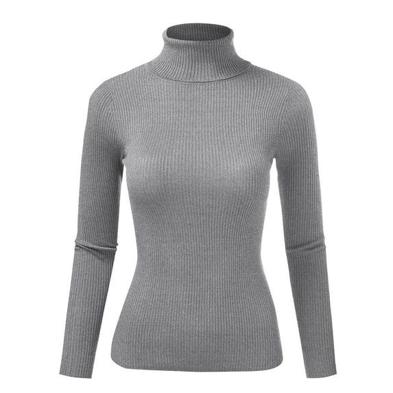 FashionMille Women Ribbed Knit Texture High Neck Long Sleeve Pullover Sweater