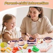 CUTE STONE Kids Kitchen Accessories Toy Pots & Pans Set, Sound Effects Induction Cooktop, Cuttable Play Food, Cooking Utensil, Pink, Ages 3+