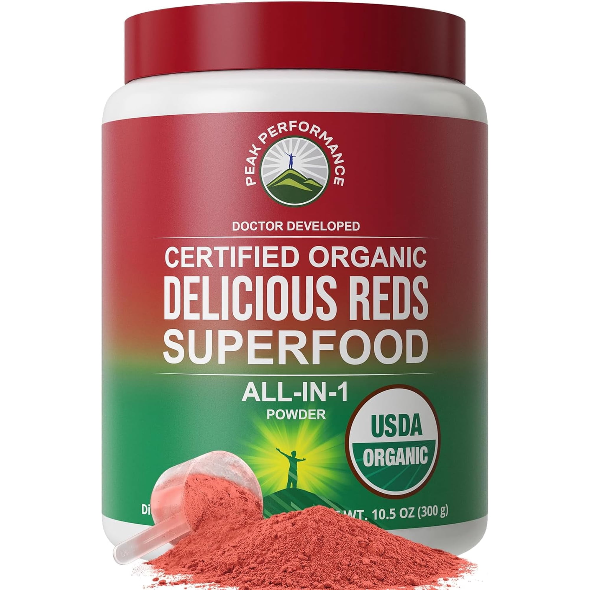 Peak Performance Organic Reds Superfood Powder, Red Juice Super Food w/ 25+ All Natural Ingredients & Polyphenols, Vital for Max Energy and Detox. 30 Servings