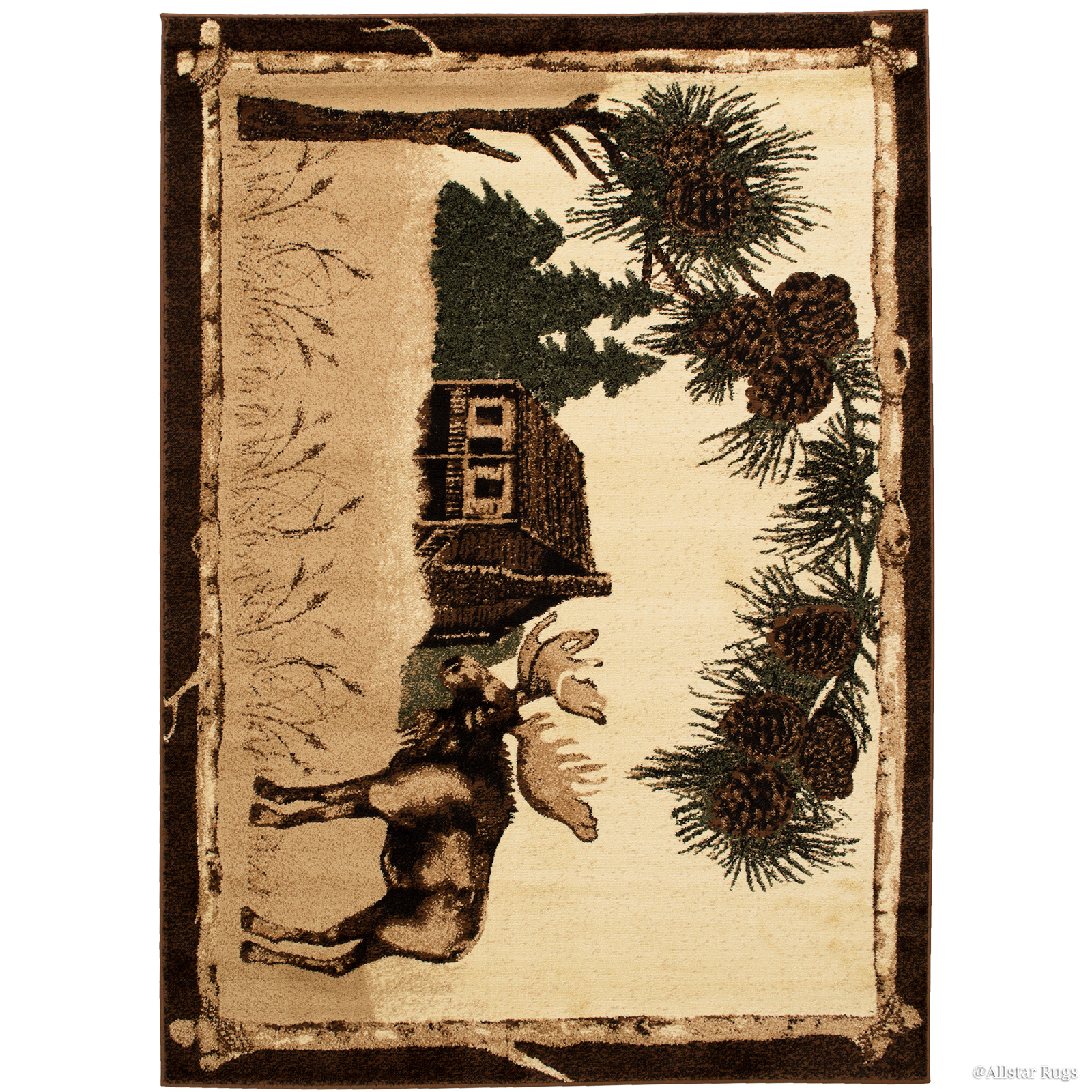 Brown Nature Wildlife Outdoor Cabin Bear with Fish Area Rug (3' 9" x 5' 1")
