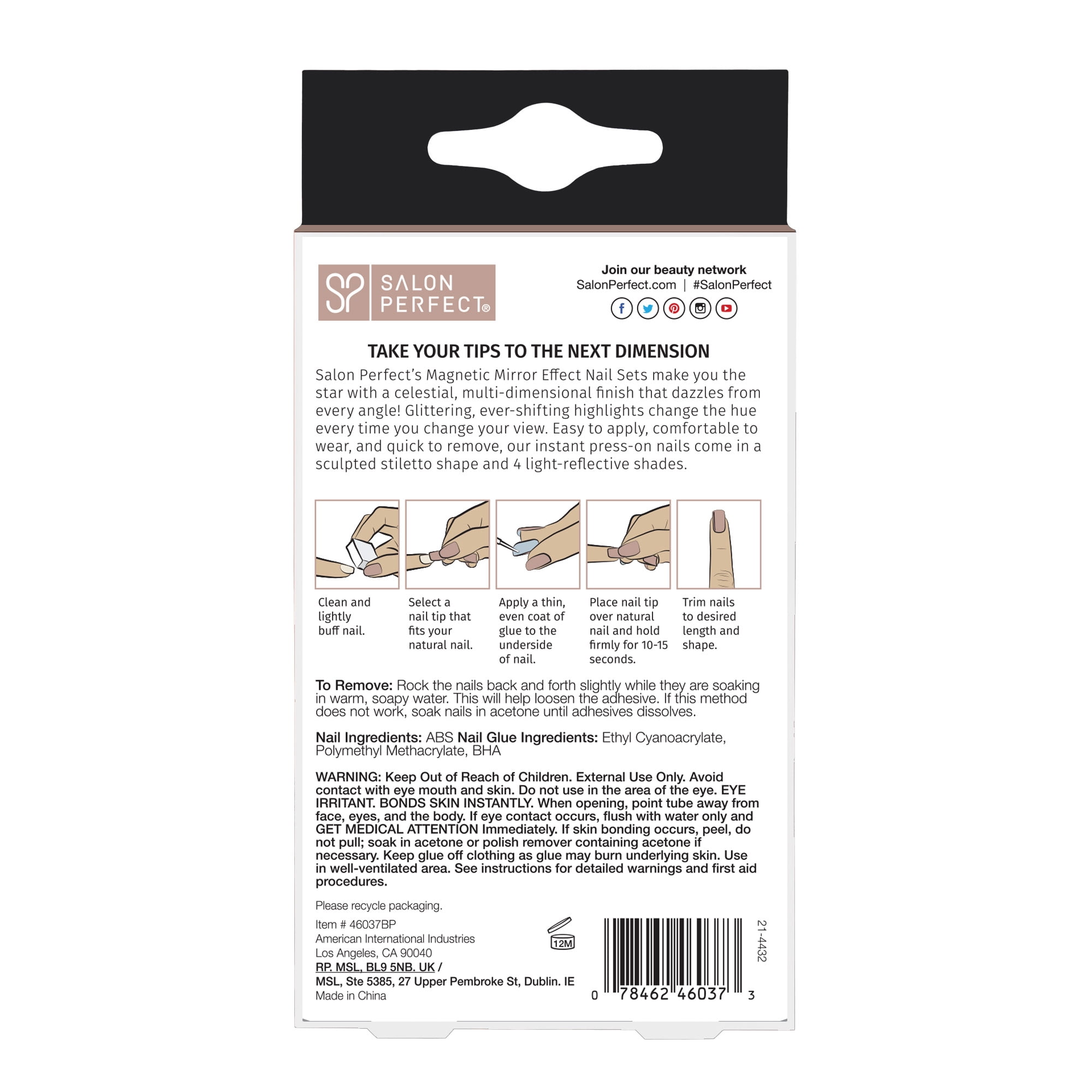Salon Perfect Artificial Fake Press-ons, 121 Magnetic Silver, Medium Almond, File and Glue Included, 30 Nails