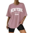 thumbnail image 2 of Camiseta estampada de cuello redondo y hombros caídos para mujer: camiseta informal con diseño gráfico, diseño de transferencia térmica, fácil de combinar con vaqueros, 2 of 5