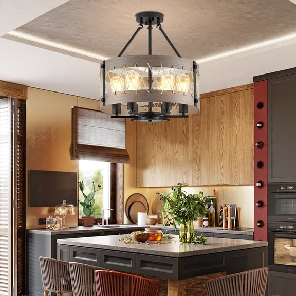 FINE MAKER Farmhouse Chandelier, 6-Light Modern Light Fixtures for Dining Room Living Room Bedroom