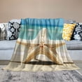 thumbnail image 2 of Pratyus Starfish Sandy Beach Blue Sky Flannel Throw Blanket for Bed Couch Sofa Chair All Seasons Lightweight Soft Blanket 50x60in, 2 of 6