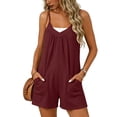 thumbnail image 2 of AHTJRT Short Jumpsuits for Women Baggy Loose Fit V Neck Wide Leg Boho Summer Rompers with Adjustable Spaghetti Straps and Pockets Red XXL, 2 of 10