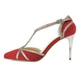 thumbnail image 2 of XYD Women Elegant T-strap Thin High Heel Buckle Pumps Pointed Closed Toe D'Orsay Sandals Party Evening Shoes Size 7 Red, 2 of 4